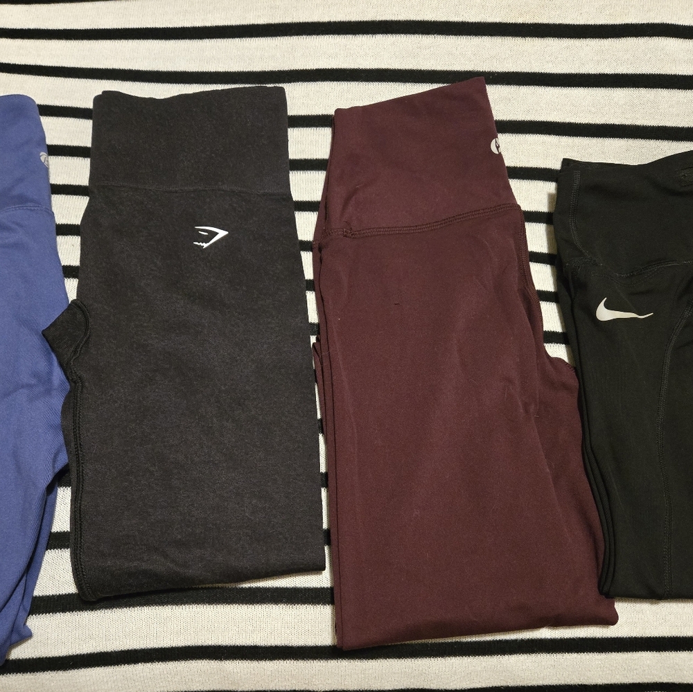 Set of Athletic Leggings in Blue, Black, and Burgundy Small XS0